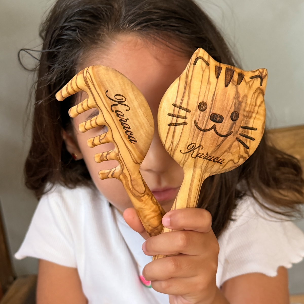 Personalized Olive Wood Comb for Girls |  Handmade & Natural