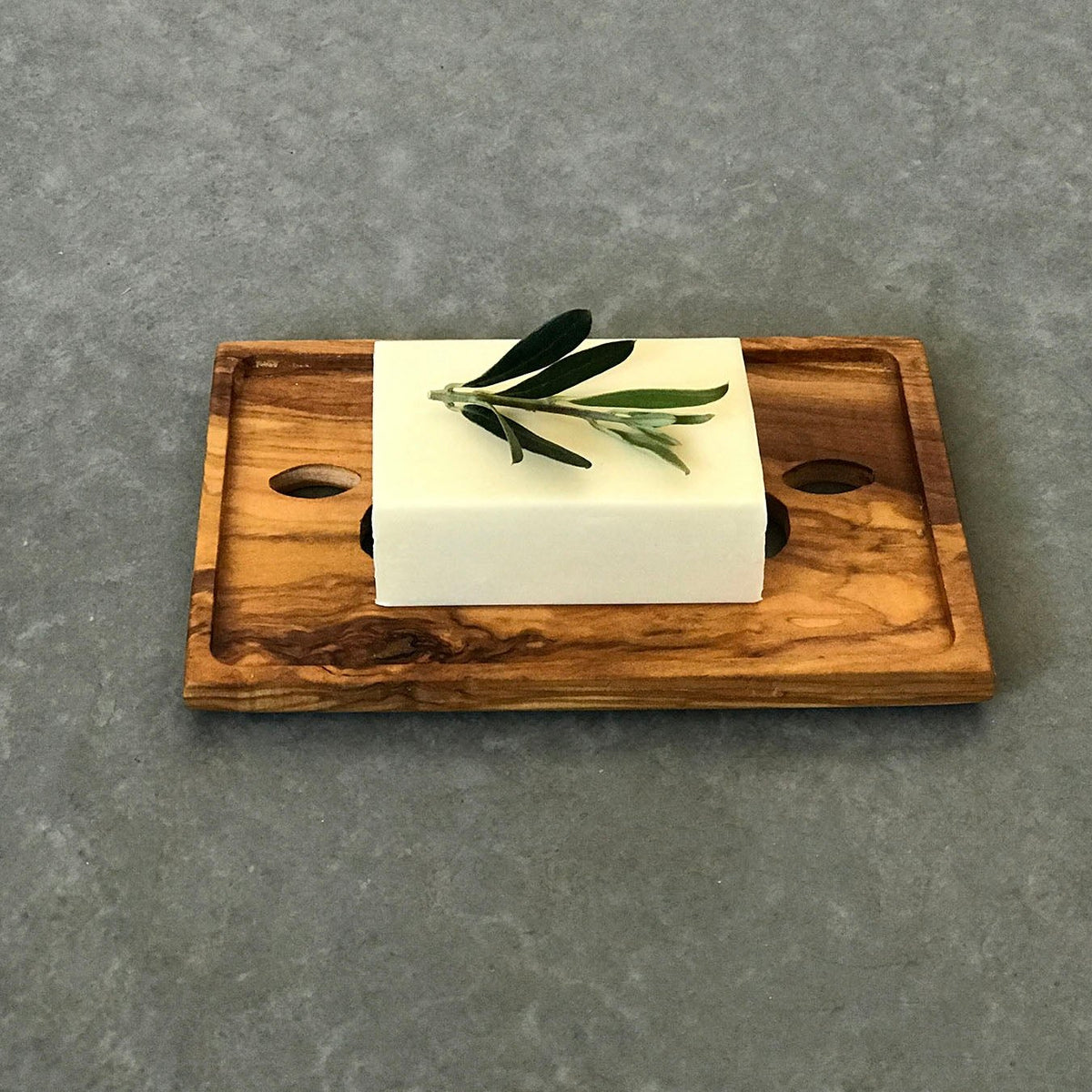 Olive Wood Soap Dish, Wooden Soap Holder with Leaf Shaped Holes