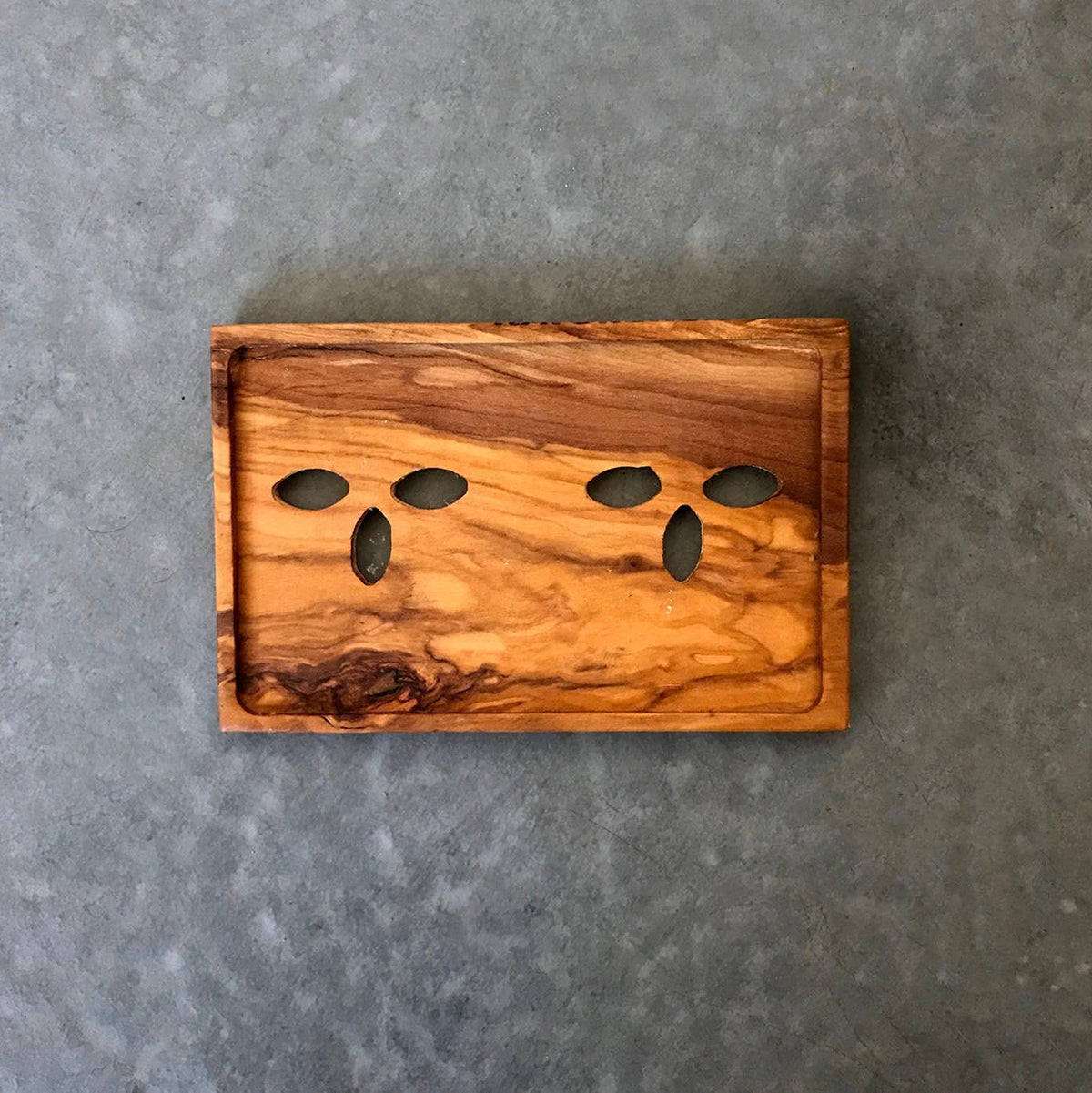 Olive Wood Soap Dish, Wooden Soap Holder with Leaf Shaped Holes