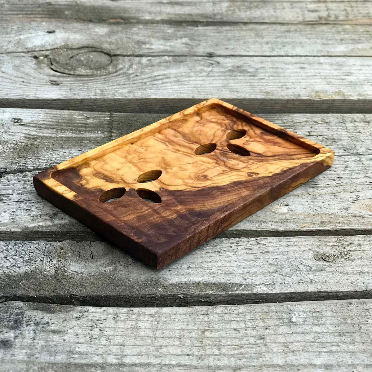 Olive Wood Soap Dish, Wooden Soap Holder with Leaf Shaped Holes