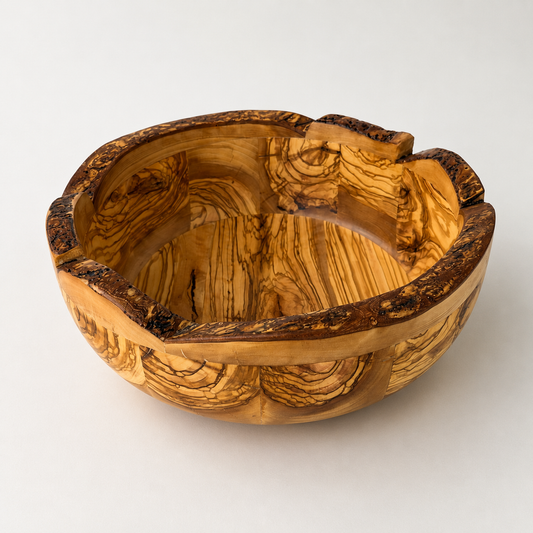 Aeneas Natural Form Olive Wood Bowl – Handcrafted Rustic Serving Bowl – Mediterranean Kitchen Decor – Unique Olive Wood Centerpiece