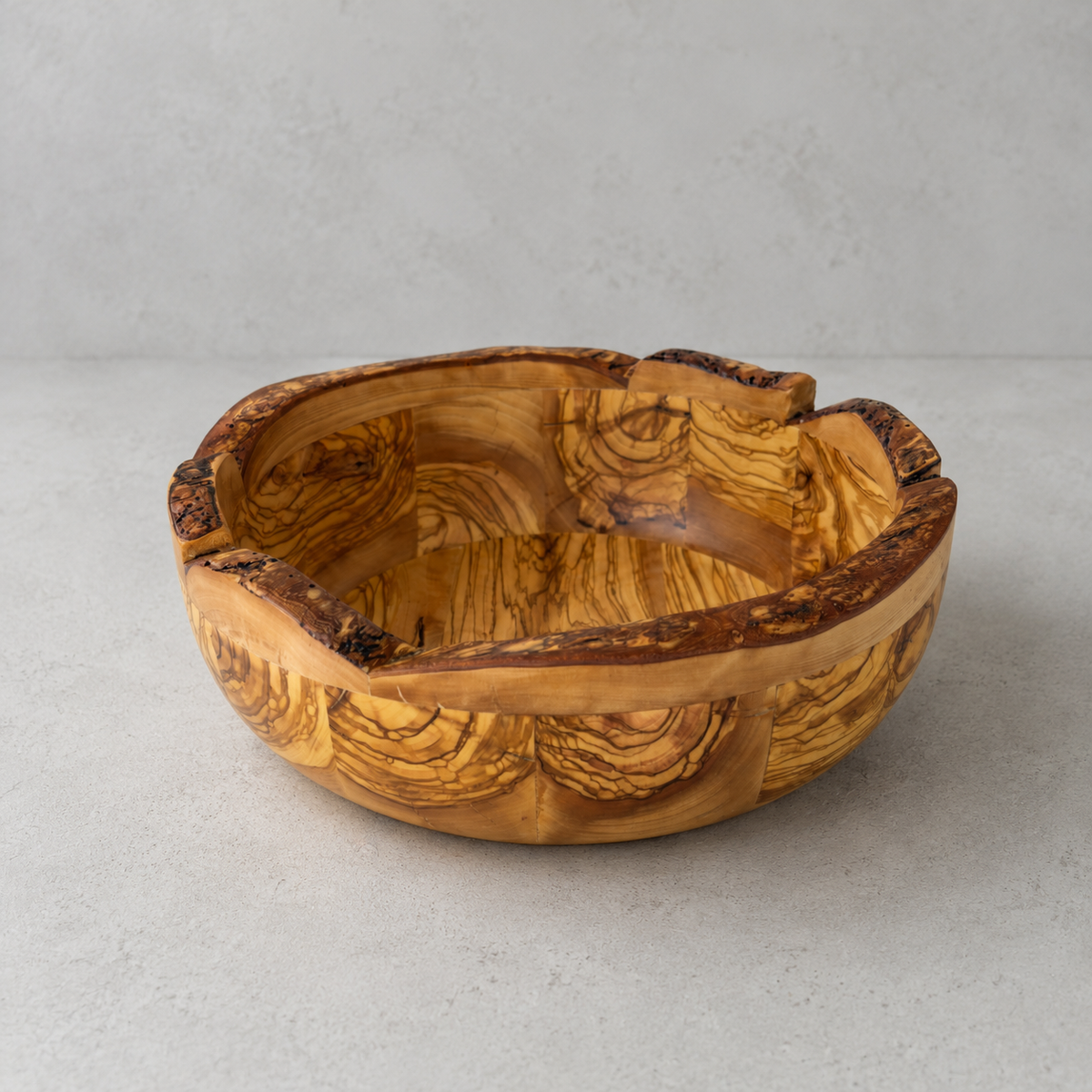 Aeneas Natural Form Olive Wood Bowl – Handcrafted Rustic Serving Bowl – Mediterranean Kitchen Decor – Unique Olive Wood Centerpiece