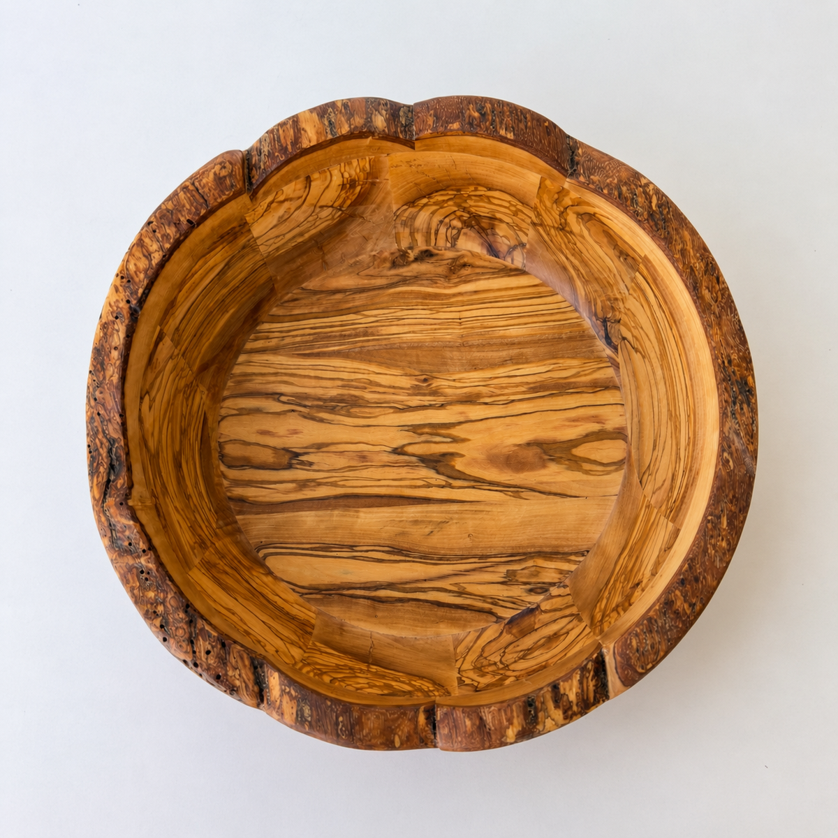 Aeneas Natural Form Olive Wood Bowl – Handcrafted Rustic Serving Bowl – Mediterranean Kitchen Decor – Unique Olive Wood Centerpiece