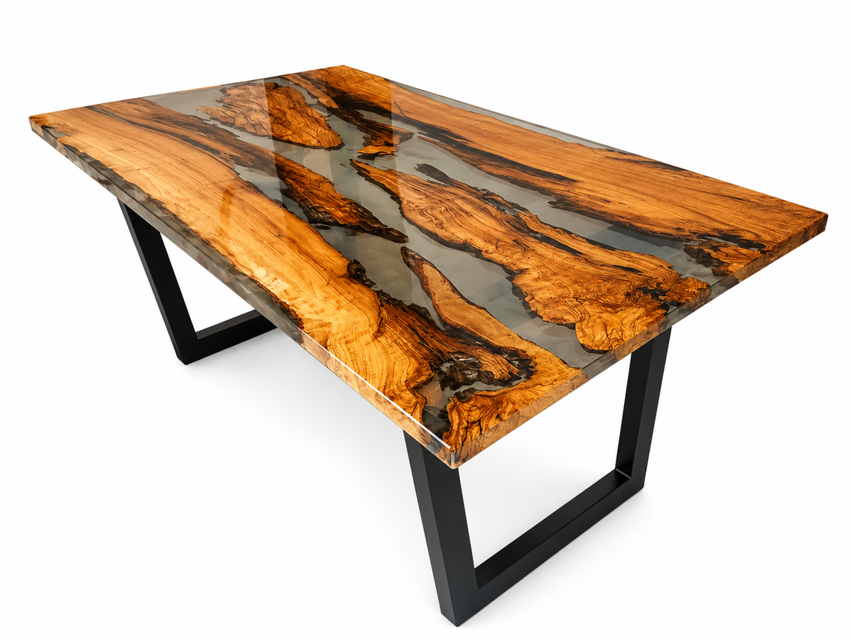 Handcrafted Olive Wood & Epoxy Dining Table – Custom Made, 200x100 cm