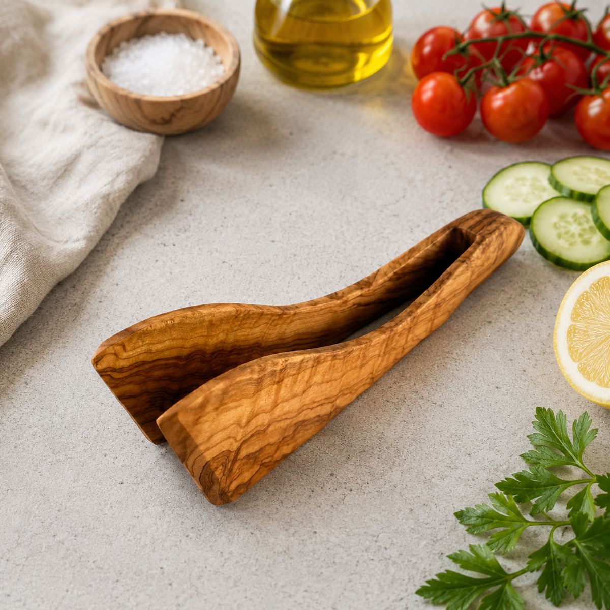 Hector Olive Wood Tongs, Anti-bacterial Olive Wood Tongs
