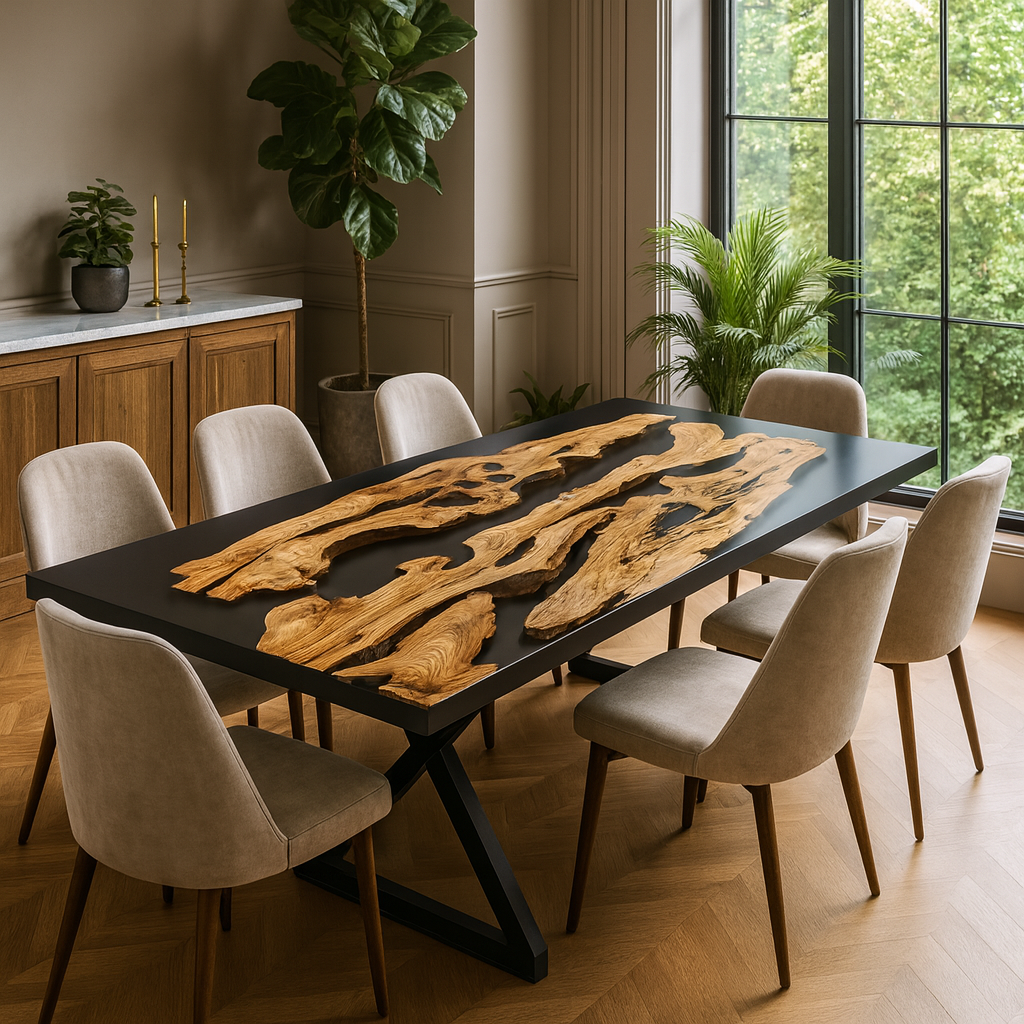 Handcrafted Olive Wood & Epoxy Dining Table – Custom Made, 200x100 cm