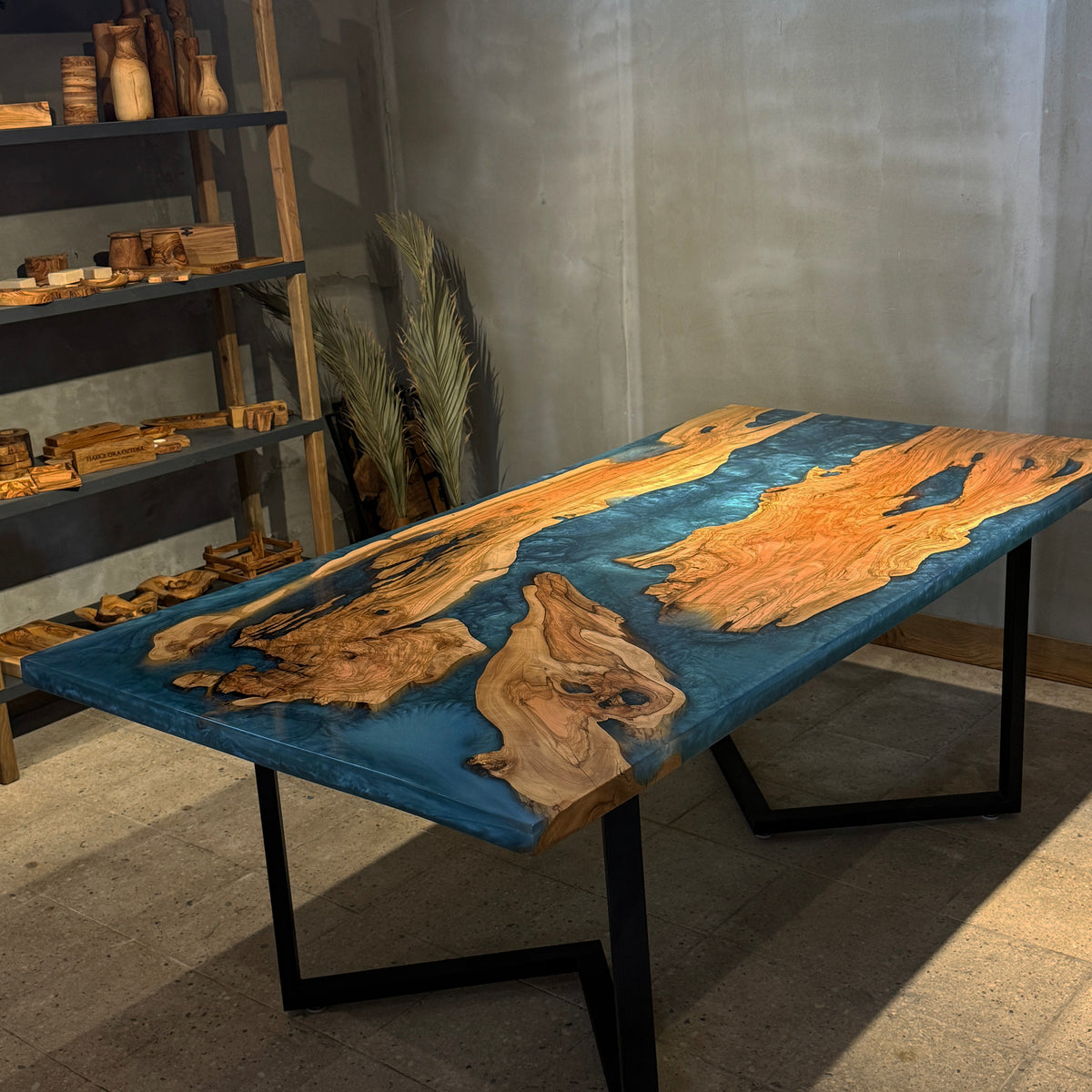 Handcrafted Olive Wood & Epoxy Dining Table – Custom Made, 200x100 cm