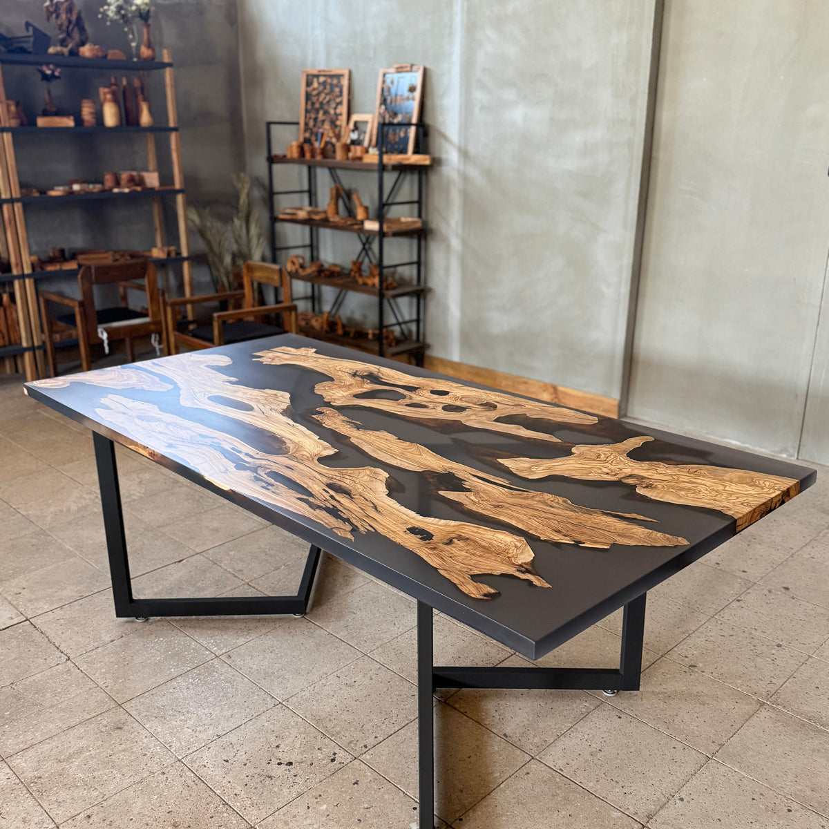 Handcrafted Olive Wood & Epoxy Dining Table – Custom Made, 200x100 cm