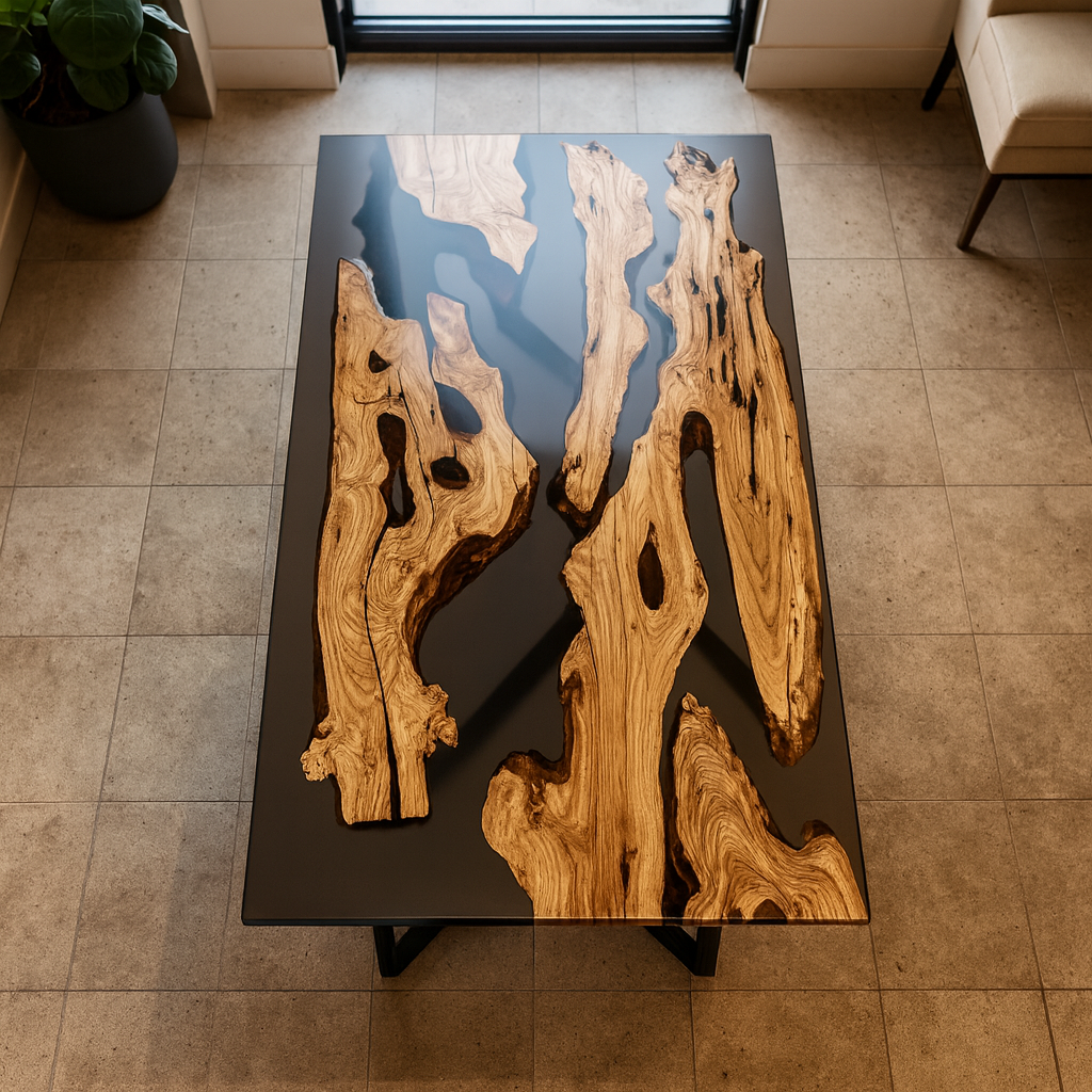 Handcrafted Olive Wood & Epoxy Dining Table – Custom Made, 200x100 cm
