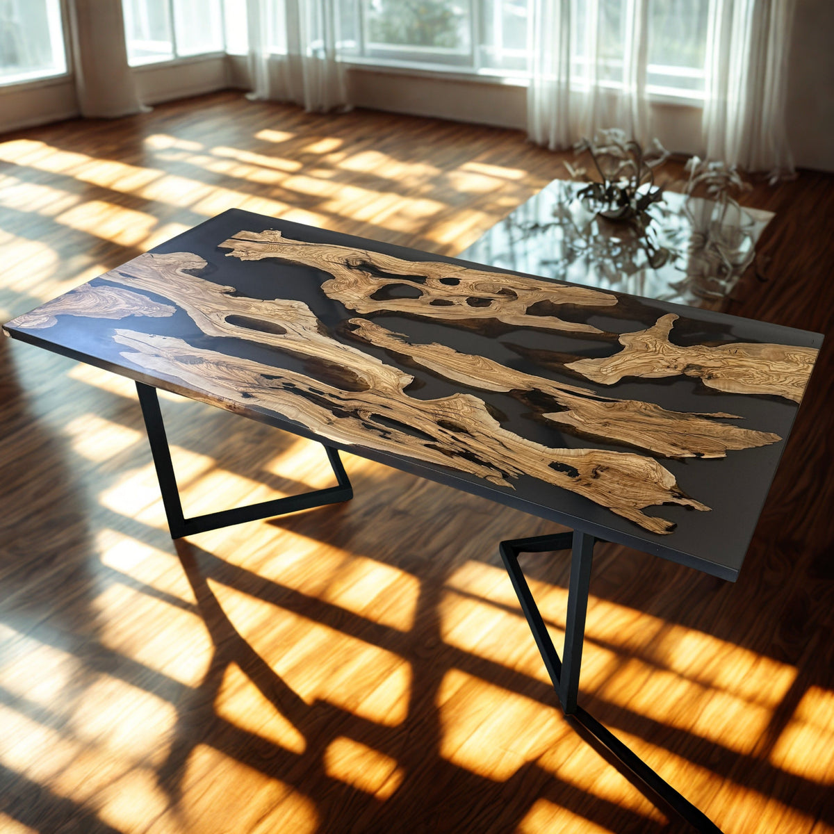 Handcrafted Olive Wood & Epoxy Dining Table – Custom Made, 200x100 cm