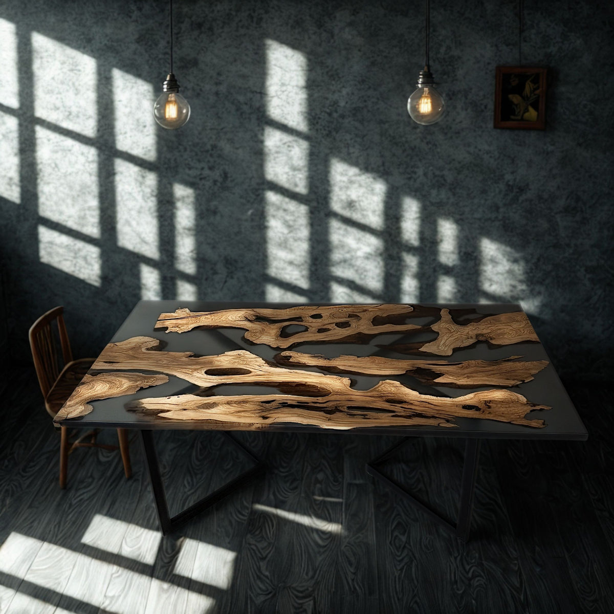 Handcrafted Olive Wood & Epoxy Dining Table – Custom Made, 200x100 cm