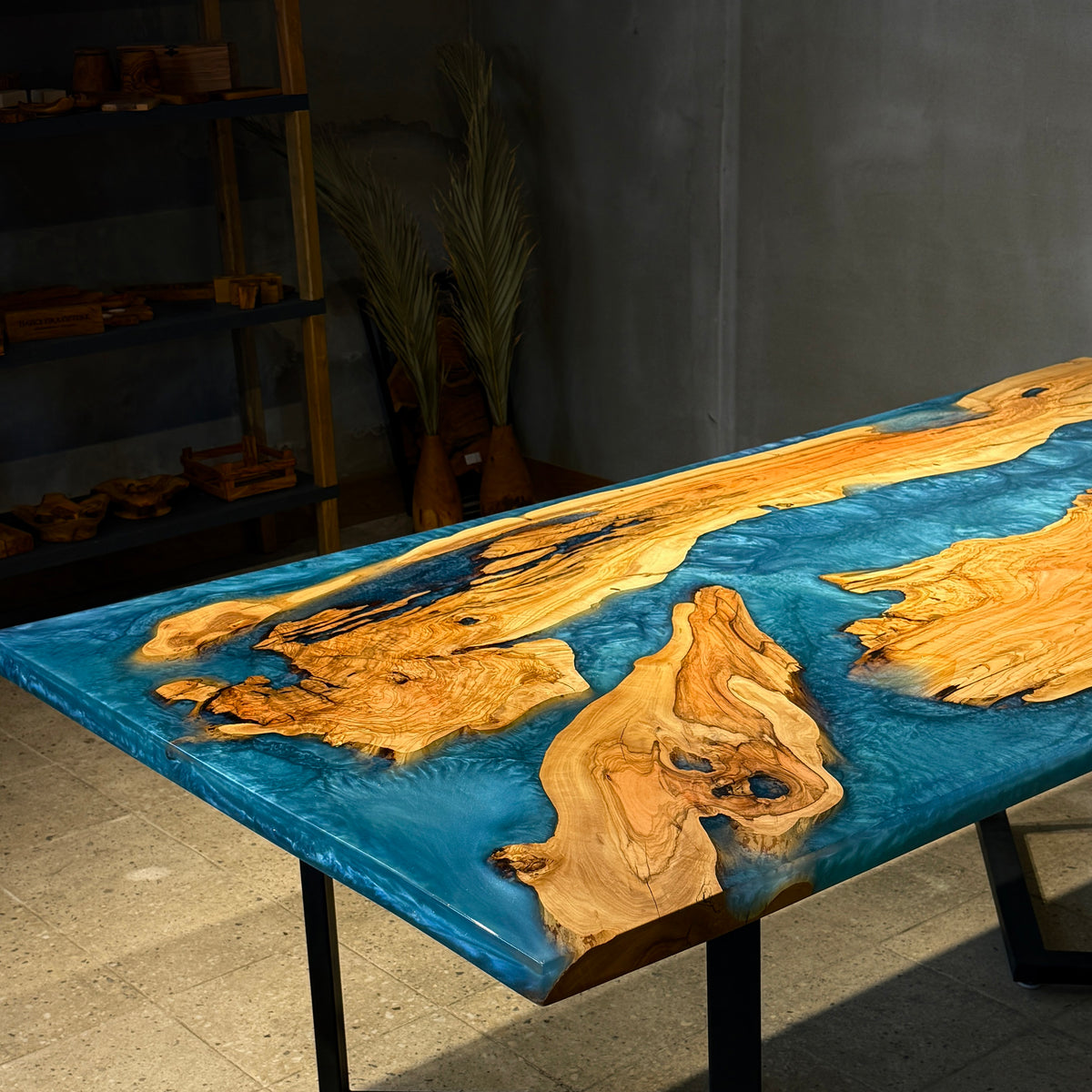 Handcrafted Olive Wood & Epoxy Dining Table – Custom Made, 200x100 cm