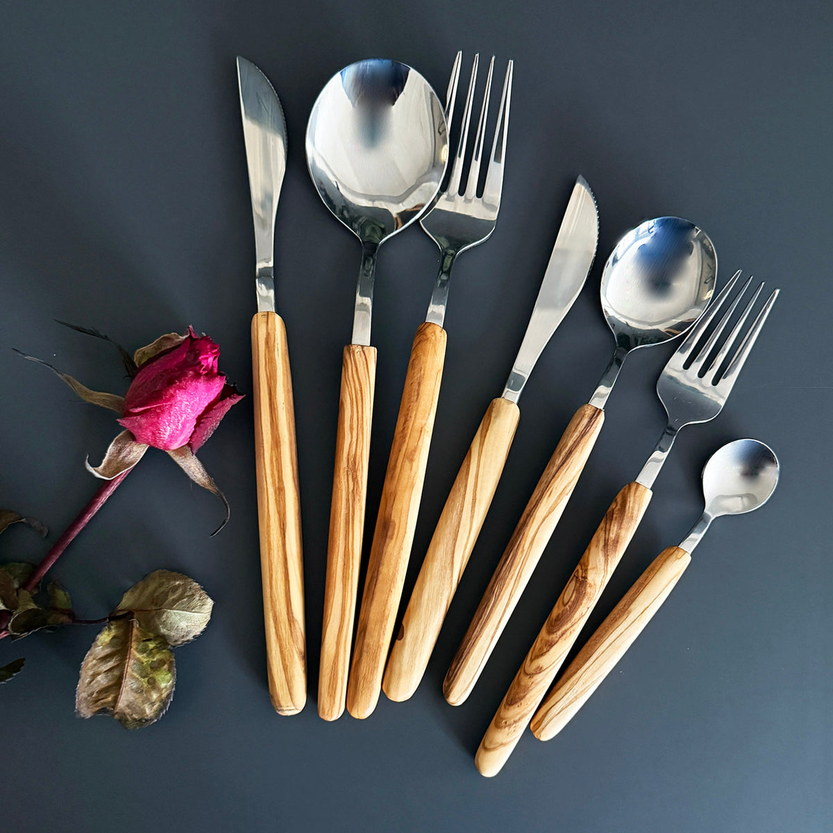 Handcrafted Olive Wood Handle Cutlery – 3-Piece & 7-Piece Stainless Steel Set