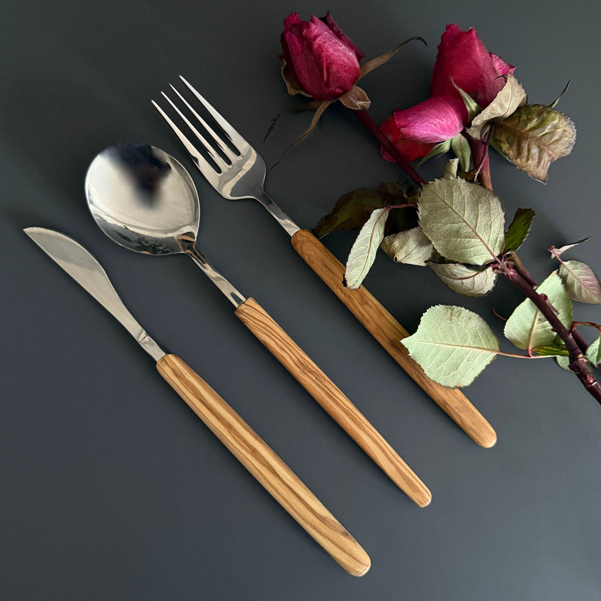 Handcrafted Olive Wood Handle Cutlery – 3-Piece & 7-Piece Stainless Steel Set