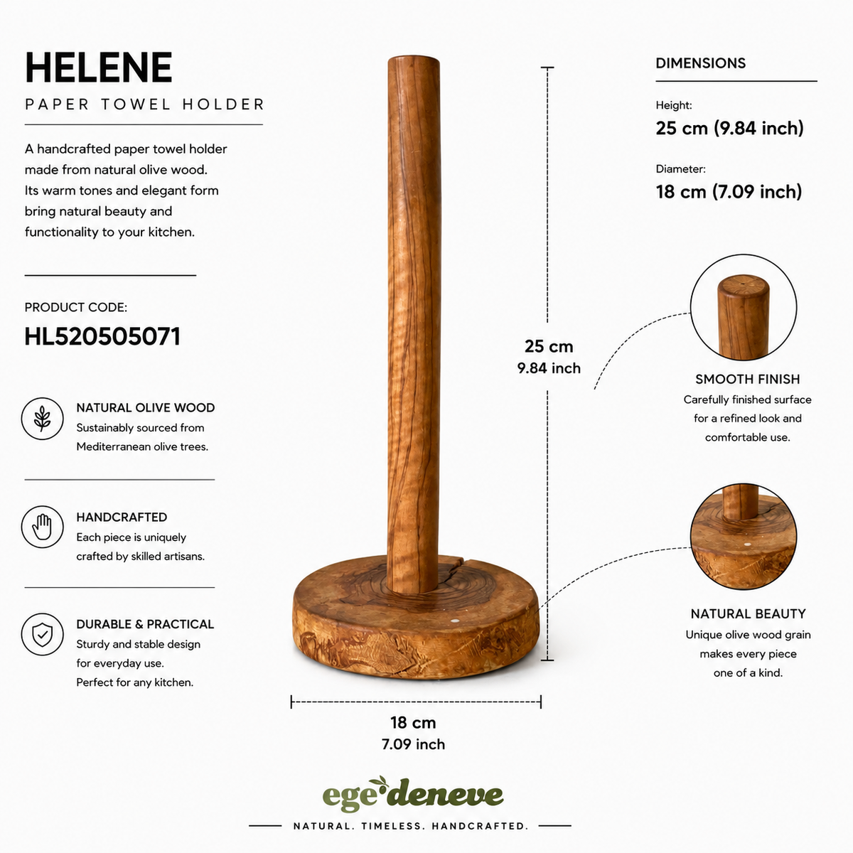 Helene Olive Wood Paper Towel Holder