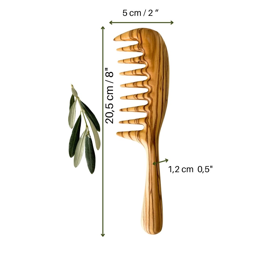 Helene Olive Wood Wide-Tooth Handle Comb – Personalized, Natural and Stylish