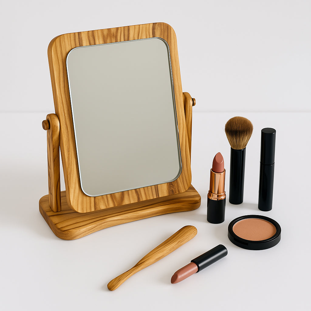 Handcrafted Olive Wood Table Mirror
