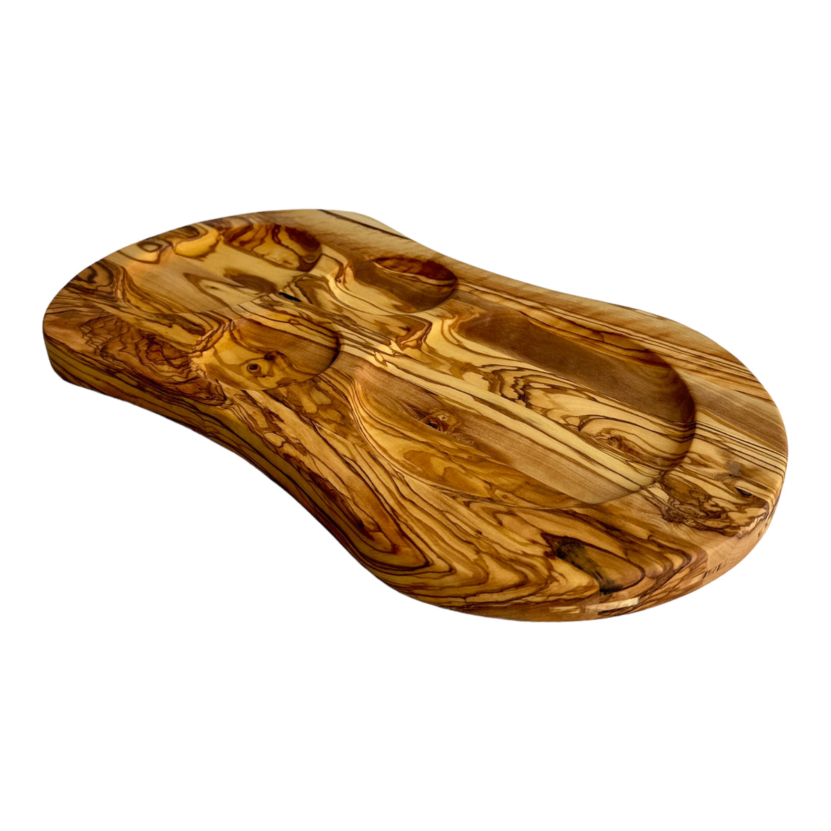 Natural Wood Serving Plate with Compartments, Olive Wood Divided Dish