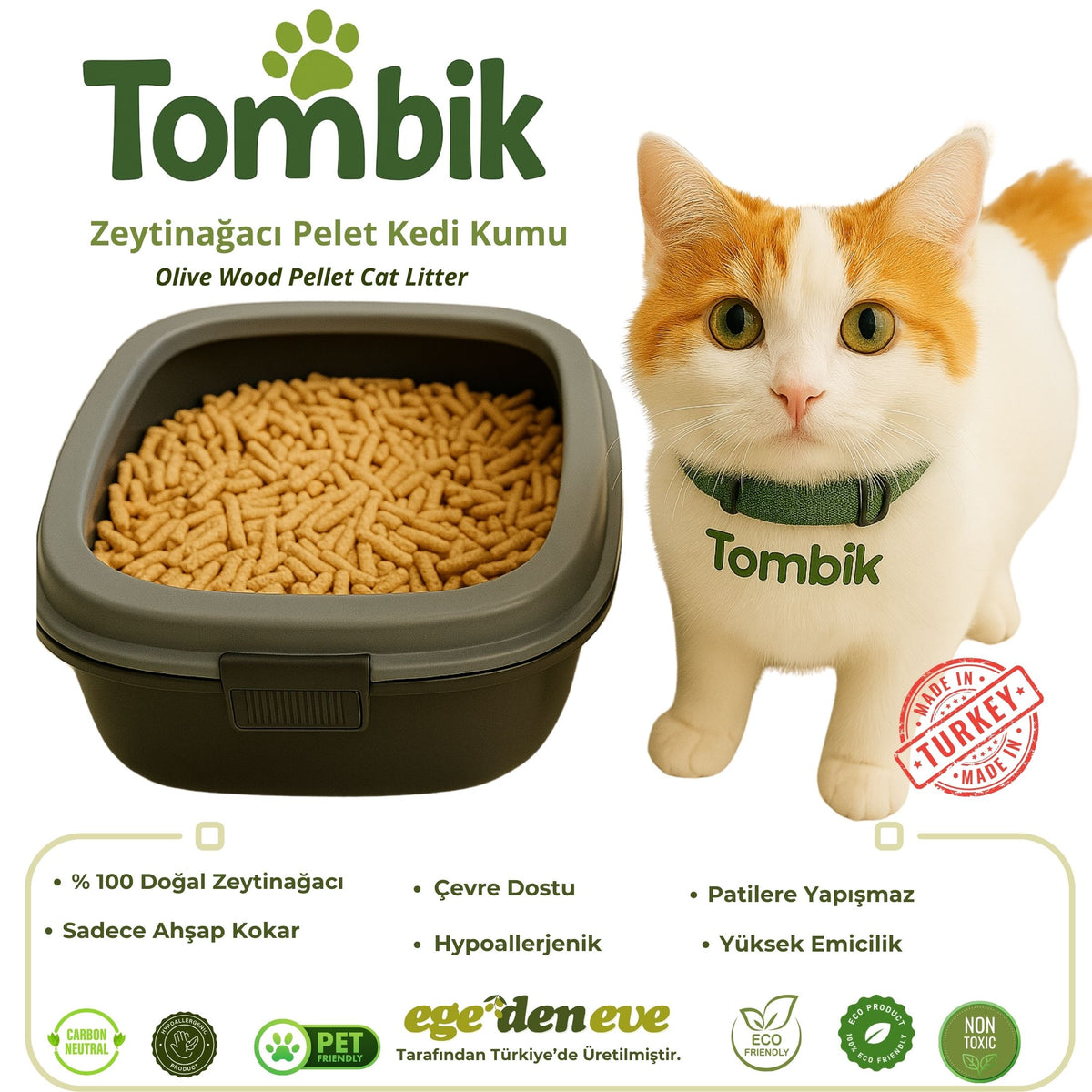 Zeytin Ağacı Pellet Kedi Kumu – Doğal, Sürdürülebilir ve Hipoalerjenik