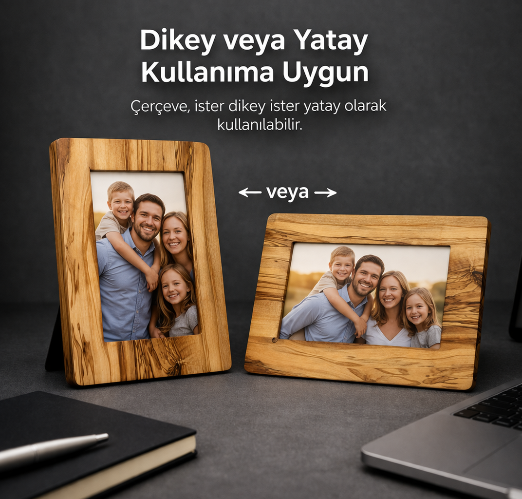 Personalized Olive Wood Photo Frame – Handcrafted, Dual Orientation (Vertical & Horizontal)