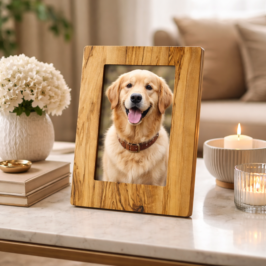 Personalized Olive Wood Photo Frame – Handcrafted, Dual Orientation (Vertical & Horizontal)