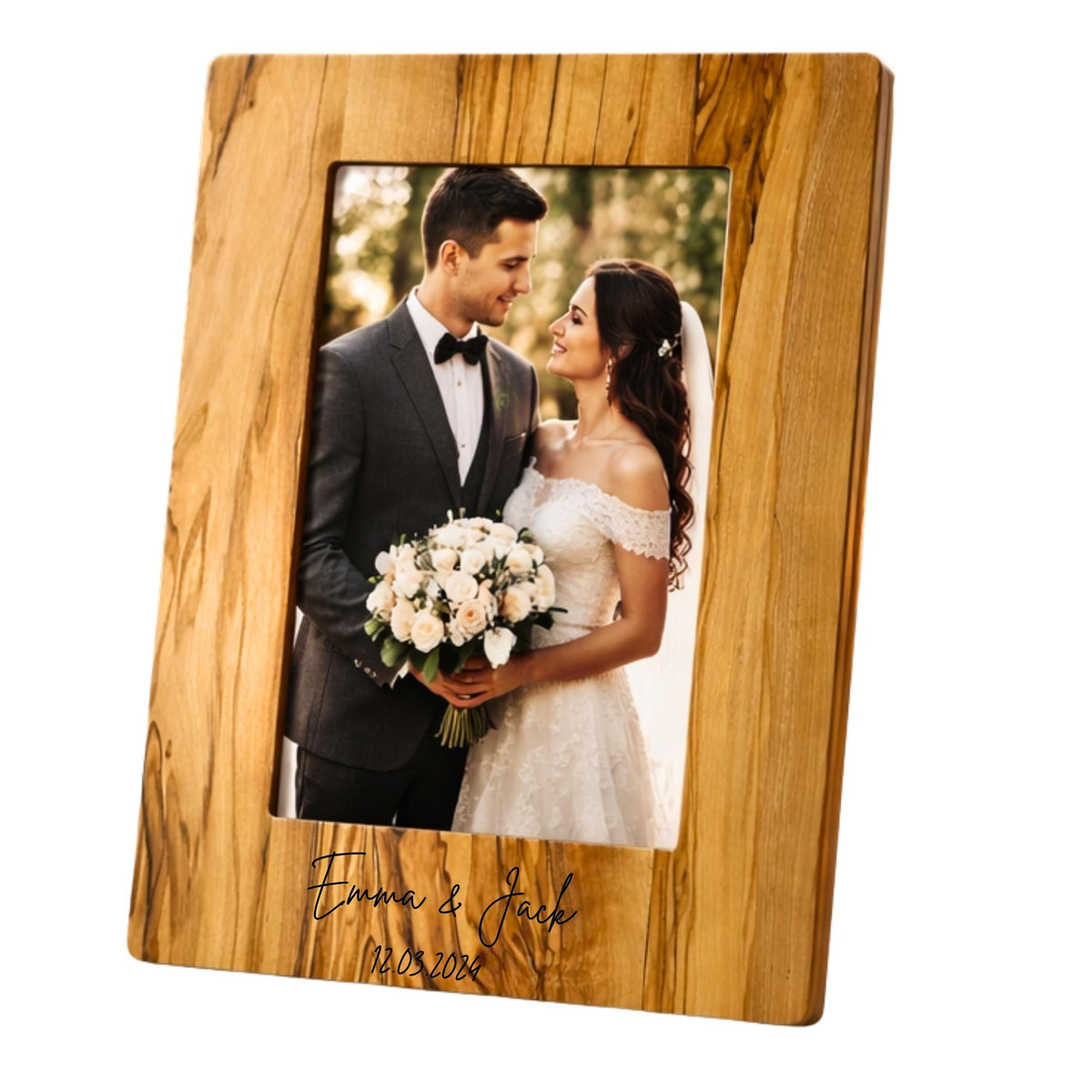 Personalized Olive Wood Photo Frame – Handcrafted, Dual Orientation (Vertical & Horizontal)