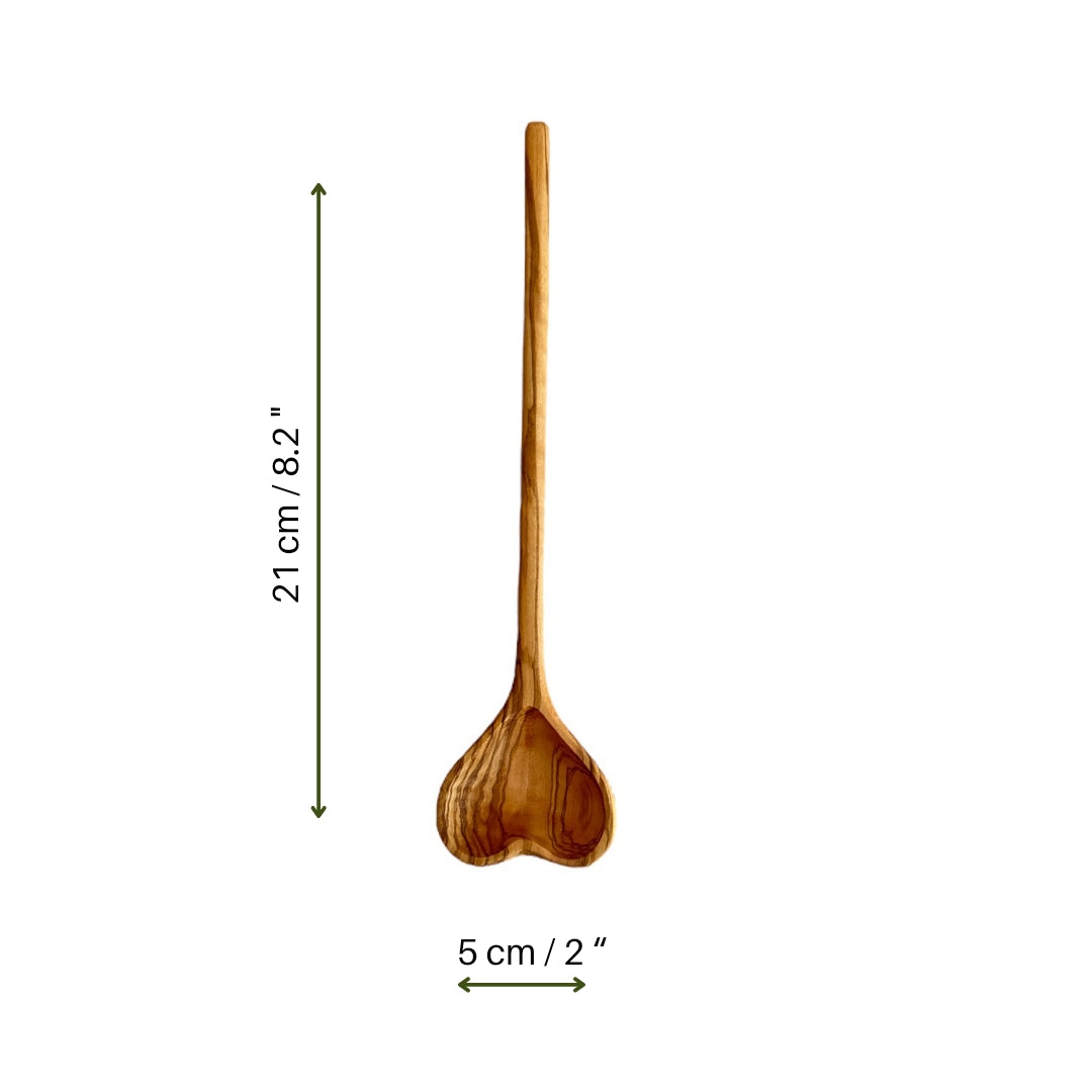 Kişiselleştirilebilir Kalp Formlu Zeytin Ağacı Tabak & Kaşık Seti
