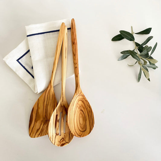 Olive Wood Organic Cutlery, Olive Wood Serving Spoon Set