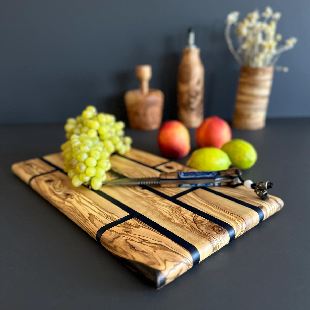 Hand Crafted Olive Wood And Resin Charcuterie Board Board With Brick Pattern | New Home Gift | Olive Wood Board With Epoxy