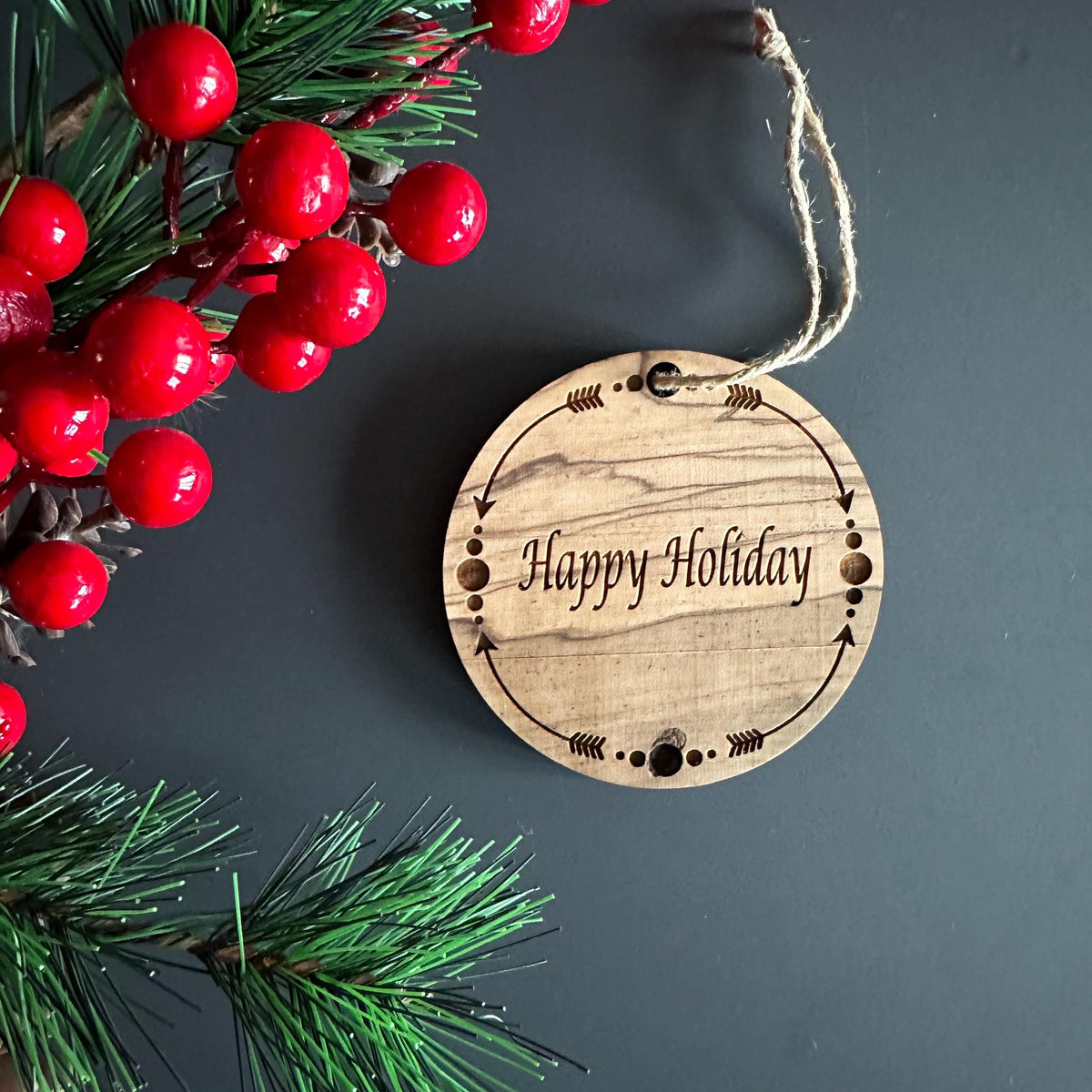 Olive Wood Christmas Ornaments, Wooden Engraved Ornaments Set, Olive Wood Christmas Favors Bundle