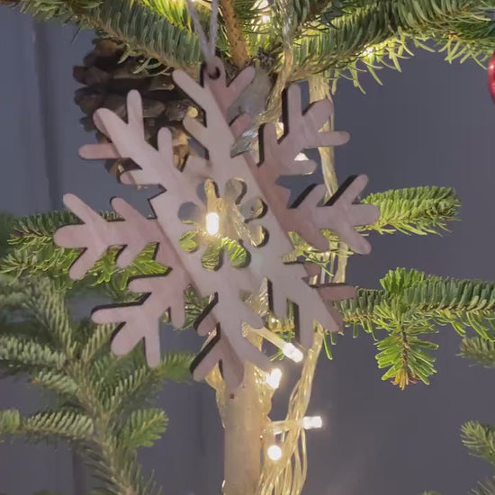 Olive Wood Snowflake Christmas Ornaments, Wooden Unique Ornaments