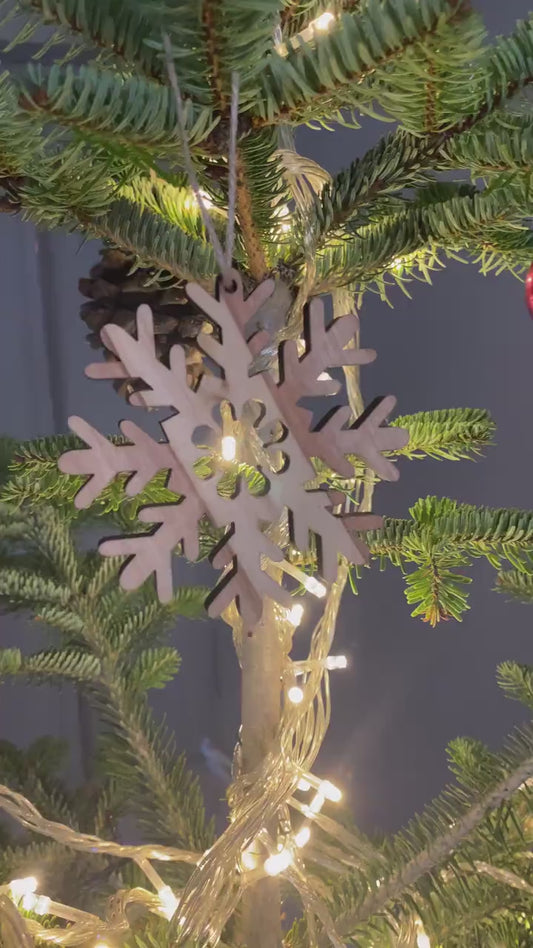 Olive Wood Snowflake Christmas Ornaments, Wooden Unique Ornaments