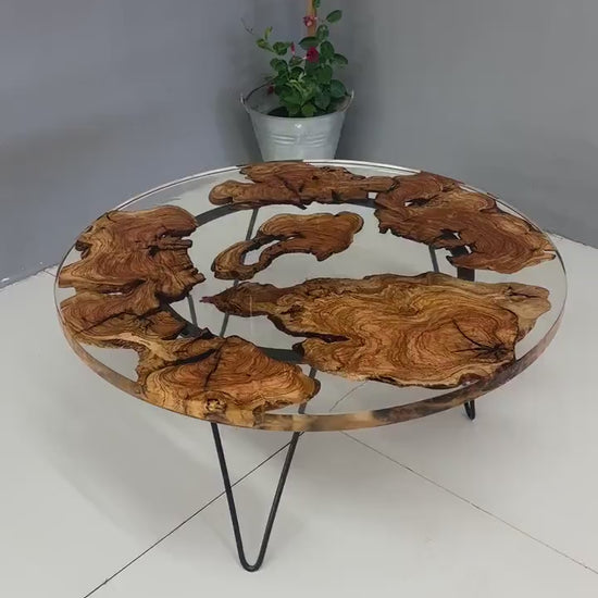 Epoxy Resin Coffe Table | Clear Epoxy Olive Wood Table | Round Epoxy Coffee Table | Custom Order Epoxy Table | Handmade Olive Wood |