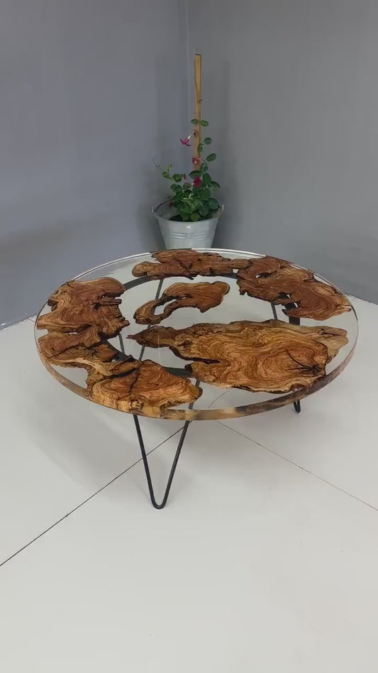 Epoxy Resin Coffe Table | Clear Epoxy Olive Wood Table | Round Epoxy Coffee Table | Custom Order Epoxy Table | Handmade Olive Wood |