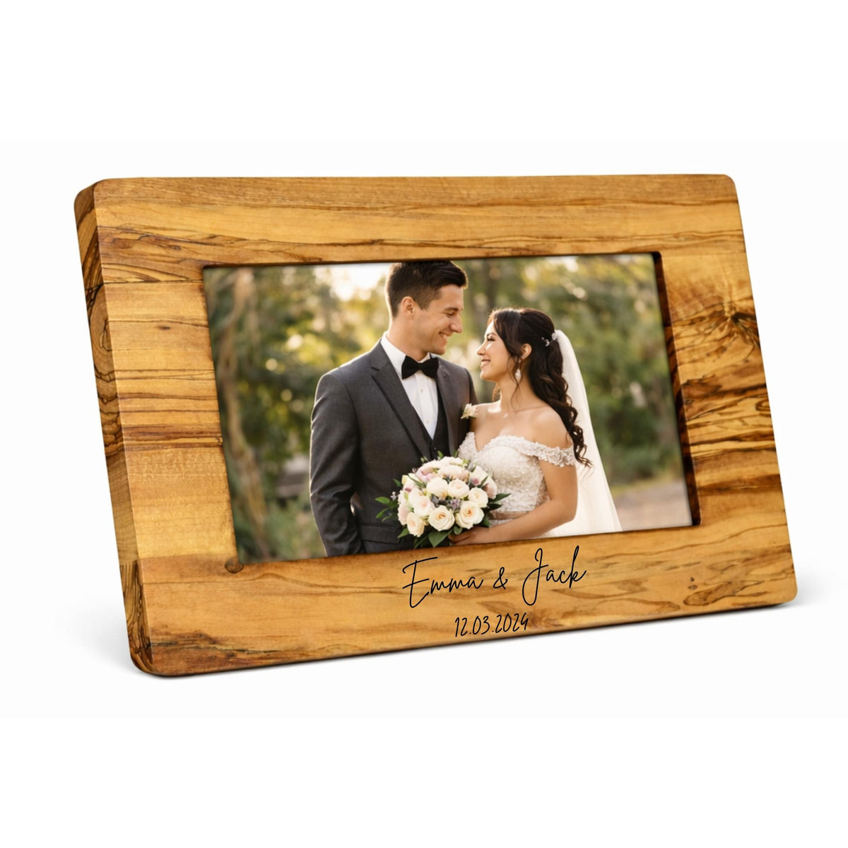 Personalized Olive Wood Photo Frame – Handcrafted, Dual Orientation (Vertical & Horizontal)