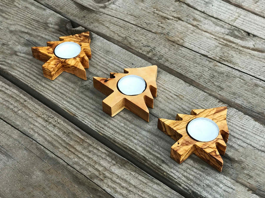 Olive Wood Tealight Holders Set, Olive Wood Tealight Holder