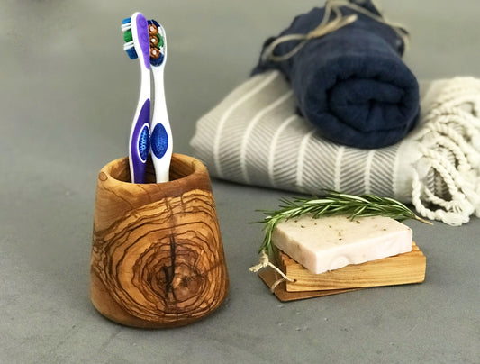 Zeytin Ağacı Banyo Seti, Zeytin Ağacı Diş Fırçası Tutucu, Otantik Sabunluk, Doğal Ahşap Diş Fırçası ve Sabunluk Seti