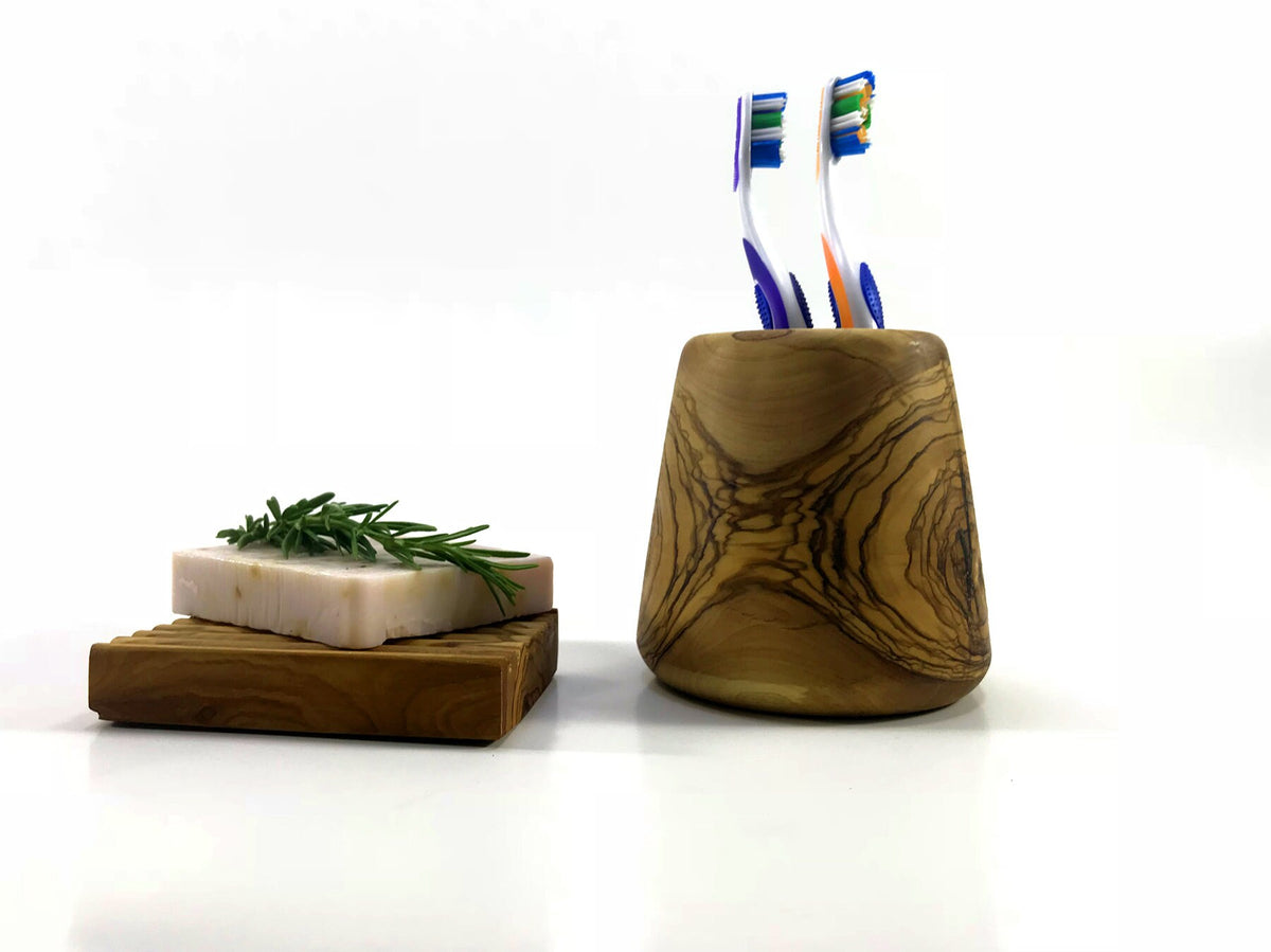 Zeytin Ağacı Banyo Seti, Zeytin Ağacı Diş Fırçası Tutucu, Otantik Sabunluk, Doğal Ahşap Diş Fırçası ve Sabunluk Seti