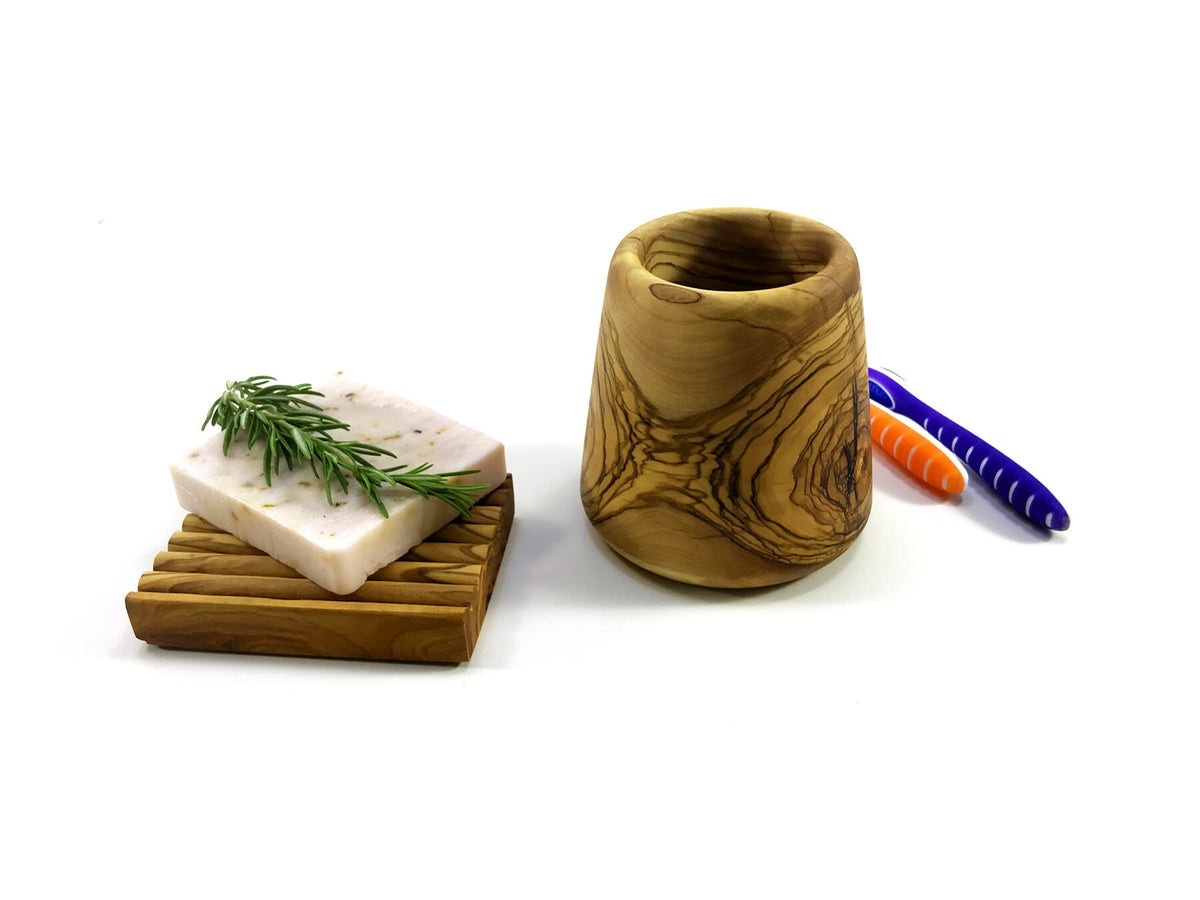 Zeytin Ağacı Banyo Seti, Zeytin Ağacı Diş Fırçası Tutucu, Otantik Sabunluk, Doğal Ahşap Diş Fırçası ve Sabunluk Seti