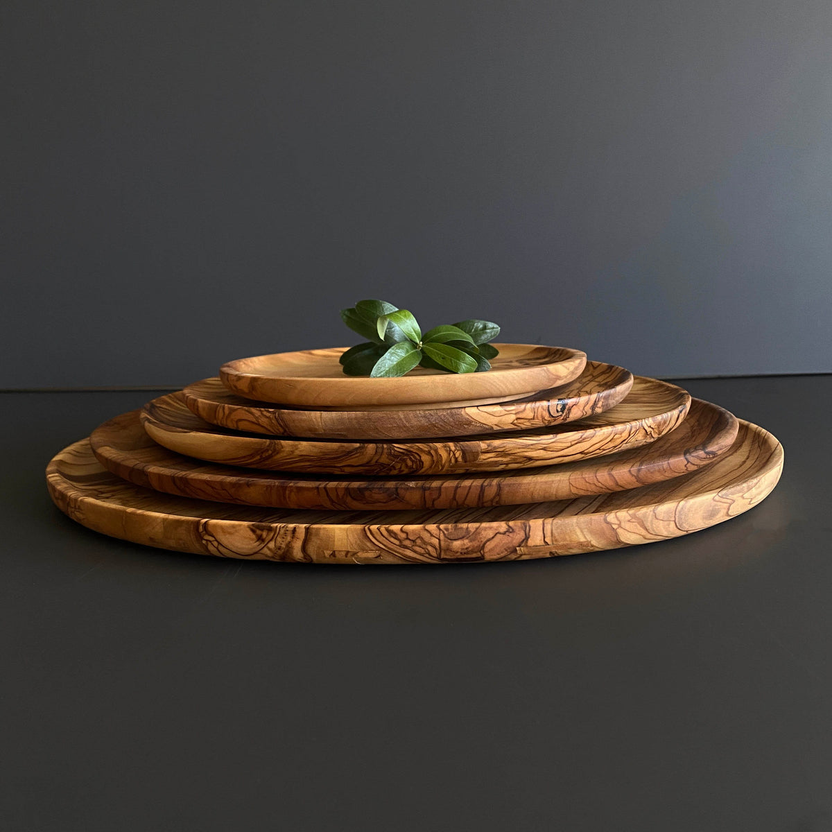 Olive Wood Shallow Serving Plates, Wooden Plates for Food