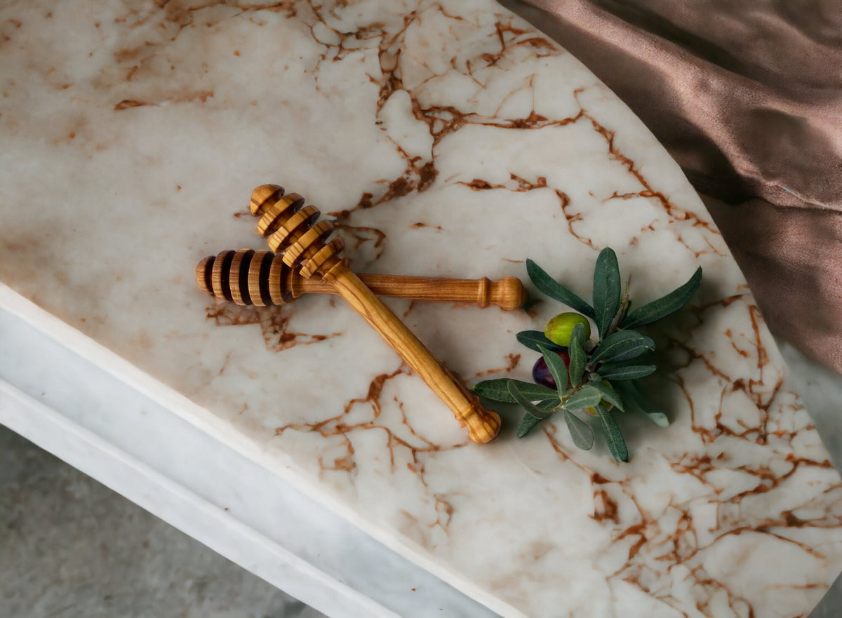 Olive Wood Honey Spoon Set of 2, Authentic Honey Dippers, Wooden Jam Dipper, Stylish Honey Spoon, Live Olive Wood Spoon, Rustic Honey Dipper